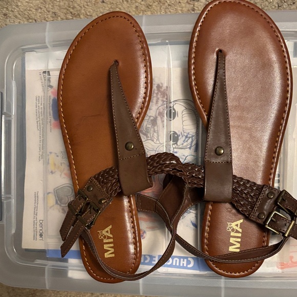 MIA Shoes - MIA Brown Leather Sandals with Braided Straps